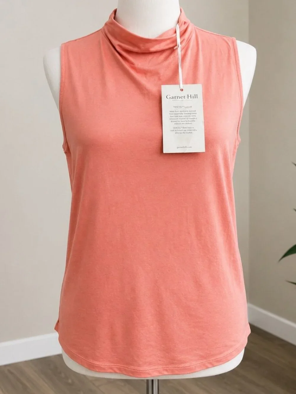 NWT Garnet Hill TENCEL Lyocell Mock Neck Sleeveless Top Orange XL